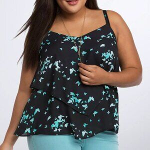 Torrid Butterfly Georgette Double Layer Cami Black Blue Sz 0